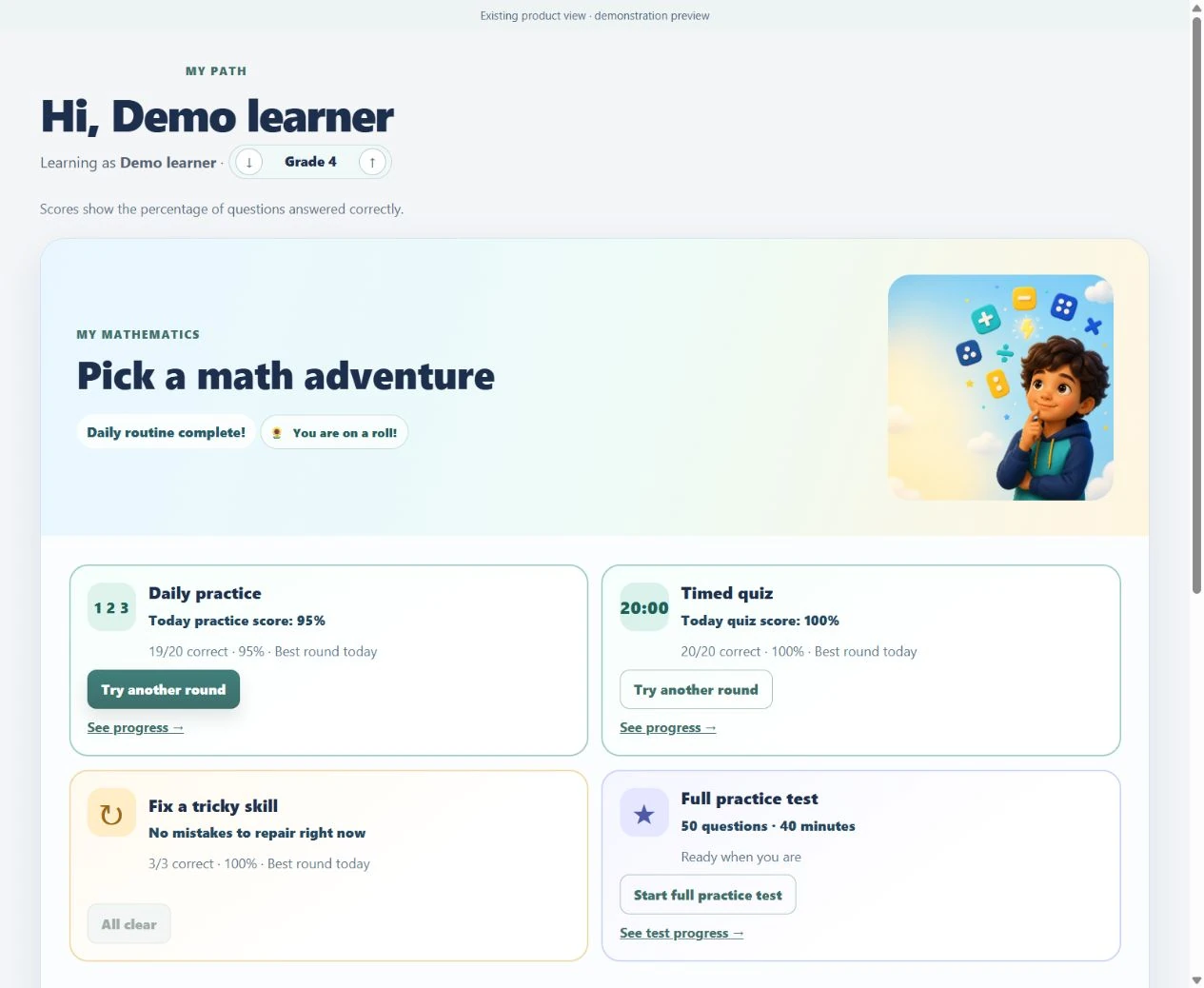 My Path dashboard with a demonstration learner